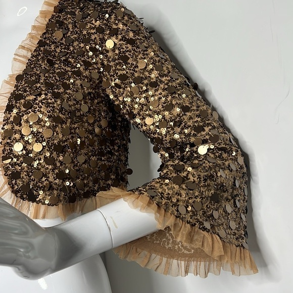 Betsey Johnson One Size Bronze Gold
Sequined Ruffled Open Bolero Shrug Jacket - Picture 6 of 9